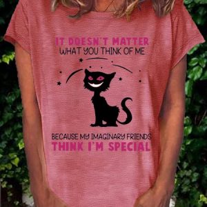 Women's It Doesn't Matter What You Think Of Me Cat Print Casual Letters T-Shirt, T-shirts, Lilicloth.com