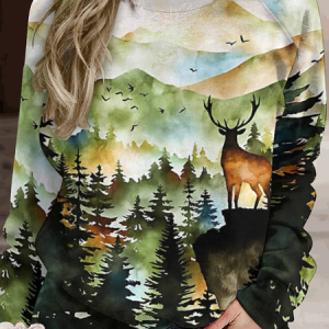 Womens Mountains Art Print Crew Neck Sweatshirts, Hoodies&Sweatshirts, Lilicloth.com