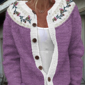 Scottish thistle color blocked knit sweater cardigan, Cardigans, Lilicloth.com