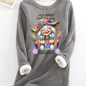 Grandma Old Hippies Casual Fluff Fleece Fabric Sweatshirt, Hoodies&Sweatshirts, Lilicloth.com