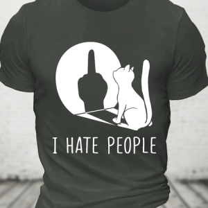 Grumpy Kitten Cats I Don't Like People Cat I Hate People Cat Cotton T-Shirt, Tops, Lilicloth.com
