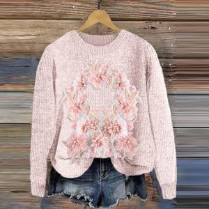 Flower art knitted pullover sweater, Cardigans, Lilicloth.com
