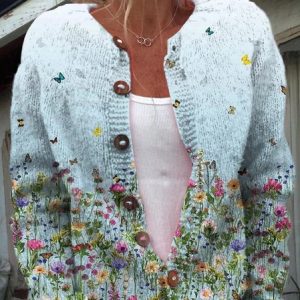 Loose Casual Knitted Crew Neck Cardigan, Cardigans, Lilicloth.com