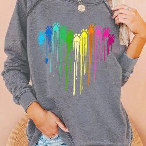 Womens Dog Paw Art Print Casual Sweatshirt, Hoodies&Sweatshirts, Lilicloth.com