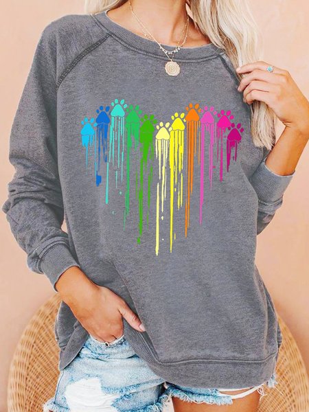 Womens Dog Paw Art Print Casual Sweatshirt, Hoodies&Sweatshirts, Lilicloth.com