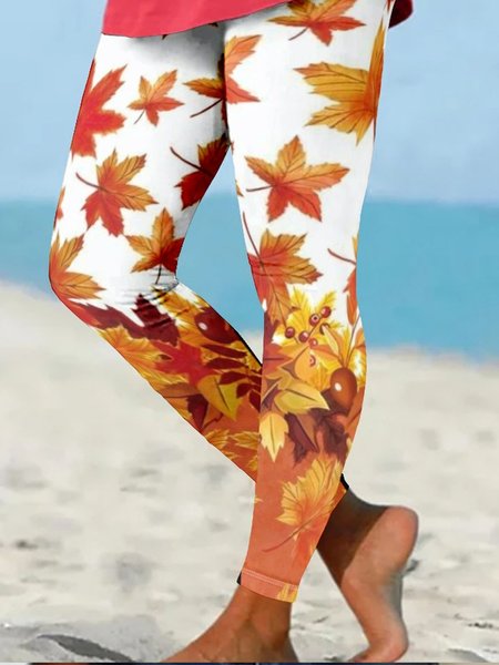 Maple Leaf Casual Tight Leggings, Leggings, Lilicloth.com
