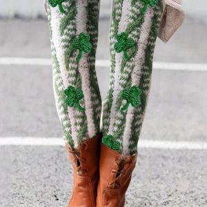 Casual St. Patrick's Day Floral Long Leggings, Leggings, color:Green|size:4XL, catalog Noracora shop