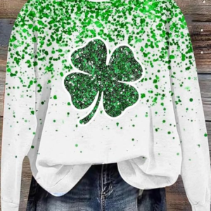 Women's Four-leaf Clover Crew Neck Casual Spring/Fall Long Sleeve Sweatshirt, JustFashionNow Sweatshirts & Hoodies, color:Green|size:XXL,