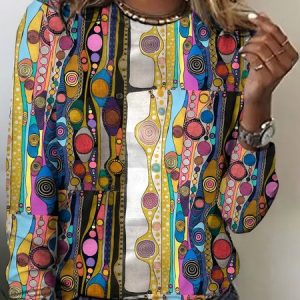 Vintage Plaid Crew Neck Long Sleeve T-shirt, T-shirts, color:Multicolor|size:4XL, catalog Noracora shop
