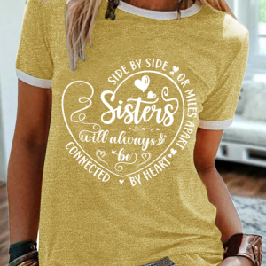 Women's Side By Side Or Miles Apart Sisters Will Always Be Connected By Heart Cotton-Blend T-Shirt, T-shirts, Lilicloth.com