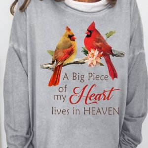 Womens A Big Piece Of My Heart Lives In Heaven Crew Neck Sweatshirt, Hoodies&Sweatshirts, Lilicloth.com