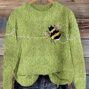 Women's Freedom Bee Print Knit Crew Neck Sweater, Sweaters, Lilicloth.com