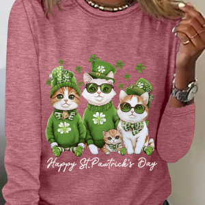 Happy St Pawtrick's Day Funny Cat Casual Long Sleeve Shirt, Long sleeves, Lilicloth.com
