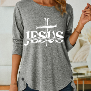 Jesus, The Way, The Truth, The Life Three-Button Crew Neck T-Shirt, Long sleeves, Lilicloth.com