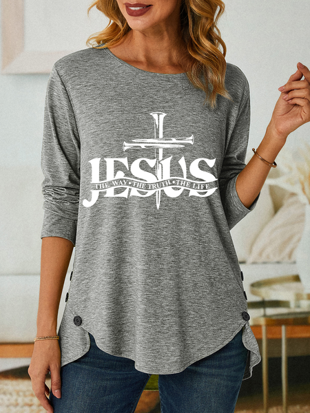 Jesus, The Way, The Truth, The Life Three-Button Crew Neck T-Shirt, Long sleeves, Lilicloth.com