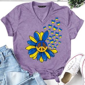 Sunflower Peace Heart Love I Stand With Ukraine Ukrainian Women's Short Sleeve T-Shirt, T-shirts, Lilicloth.com