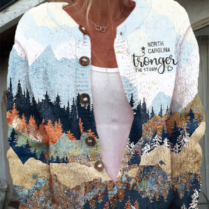 Women's Appalachian Strong Print Long Sleeve Casual Knitted Cardigan, Cardigans, Lilicloth.com