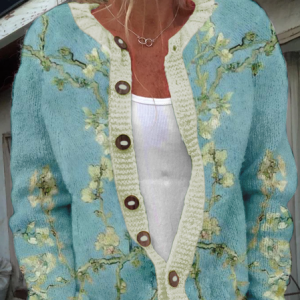 Green floral Knitted Casual Cardigan, Cardigans, Lilicloth.com