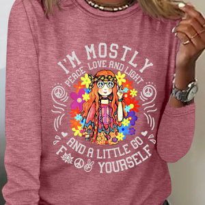 Peace Love And Light Printed Hippy Casual Long Sleeve Shirt, Long sleeves, Lilicloth.com