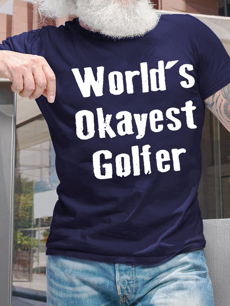 Men's World's Okayest Golfer Casual Crew Neck Text Letters T-Shirt, T-shirts, Lilicloth.com