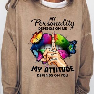 Women's Funny Letter My Personality Depends On Me Casual Sweatshirt, Hoodies&Sweatshirts, Lilicloth.com