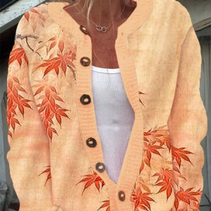 Women's Thanksgiving Autumn Maple Leaf Knit Cardigan, Cardigans, Lilicloth.com