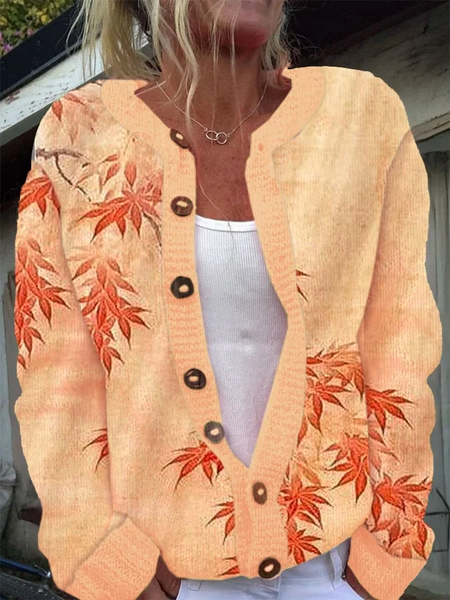 Women's Thanksgiving Autumn Maple Leaf Knit Cardigan, Cardigans, Lilicloth.com