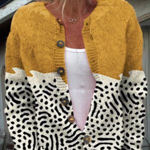 Casual Multicolor Block Knitted Cardigan, Cardigans, Lilicloth.com