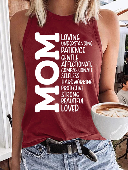 Women's Sublimation Mom Quote Mom Life Mother's Day Letters Casual Crew Neck Tank Top, Tank Tops, Lilicloth.com