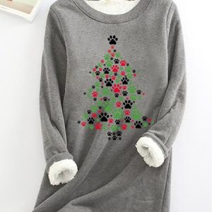 Christmas Dog Casual Fluff Fleece Fabric Sweatshirt, Hoodies&Sweatshirts, Lilicloth.com