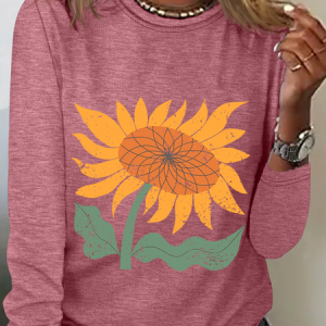 Boho Sunflower Casual Long Sleeve Shirt, Long sleeves, Lilicloth.com