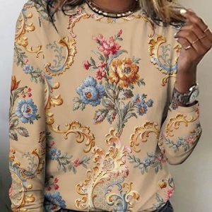 Vintage floral print long sleeved T-shirt, Long sleeves, Lilicloth.com