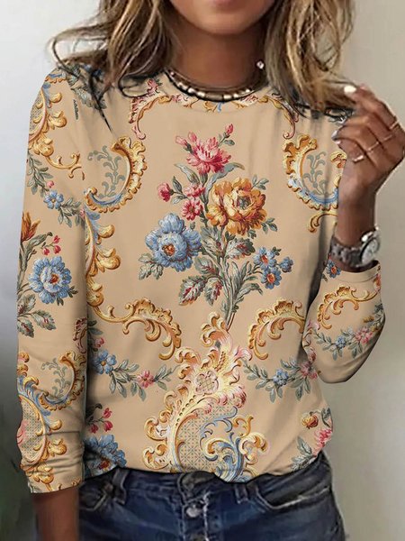 Vintage floral print long sleeved T-shirt, Long sleeves, Lilicloth.com