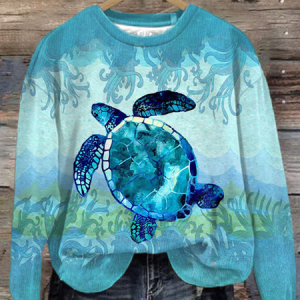 Women's Casual Sea Turtle Print Long Sleeve Sweatshirt, Hoodies&Sweatshirts, Lilicloth.com
