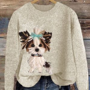 Cute puppy round neck sweater, Sweaters, Lilicloth.com