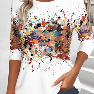 Vintage Floral Printing Crew Neck Long Sleeve T-shirt, T-shirts, color:White|size:XXL, catalog Noracora shop