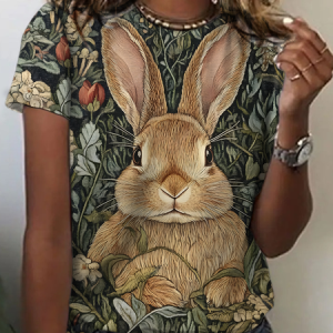 Easter Bunny Art Print Cotton T-Shirt, T-shirts, Lilicloth.com