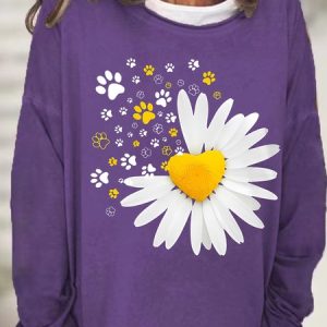 Womens Daisy Paw Print Casual Sweatshirt, Hoodies&Sweatshirts, Lilicloth.com