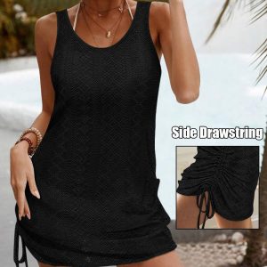 Hollow-out Thick Strap Tied Detail Backless Mini Dress Vacation Dress, women Cover Ups, ChicMe catalog