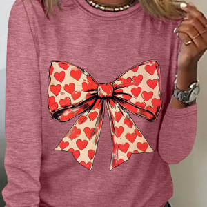 Valentine's Day Heart Coquette Bow Casual Long Sleeve Shirt, Long sleeves, Lilicloth.com