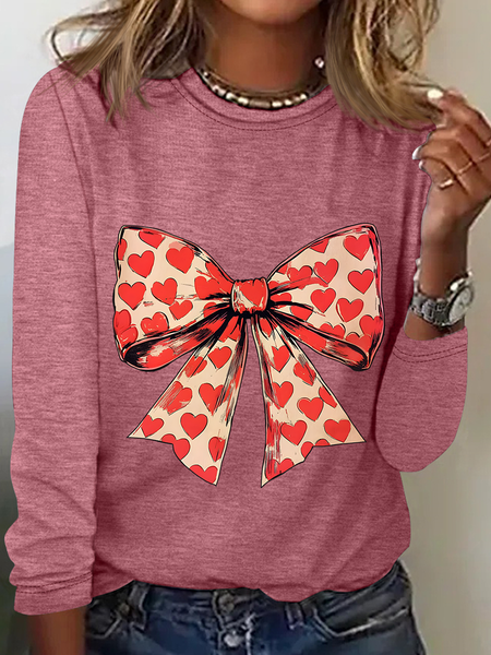 Valentine's Day Heart Coquette Bow Casual Long Sleeve Shirt, Long sleeves, Lilicloth.com
