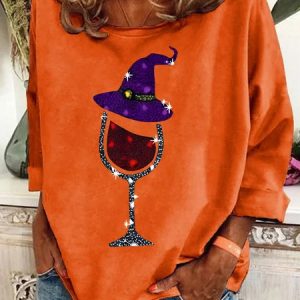 Witch and Wine Glass Print Casual Sweatshirt, Hoodies&Sweatshirts, Lilicloth.com