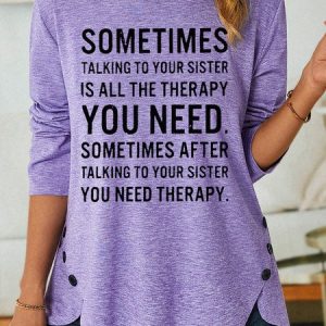 Womens Funny Sister Casual Loose Letters Top, Long sleeves, Lilicloth.com