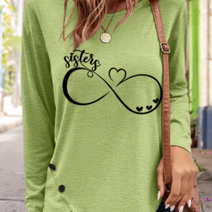Women's Sister Gift Cotton-Blend Simple Long Sleeve Top, Long sleeves, Lilicloth.com