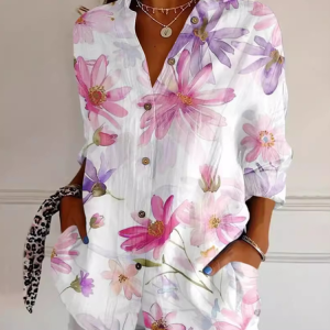 Breast Cancer Awareness Month Pink Print Casual Long Sleeve Shirt, Blouses, Lilicloth.com