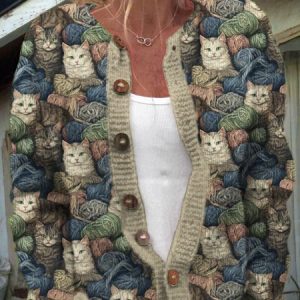 Retro cat round neck button knit sweater, Cardigans, Lilicloth.com