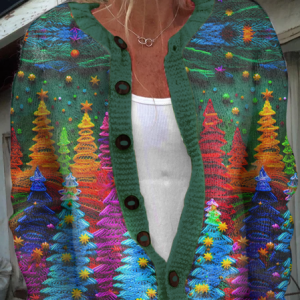 Women's Vintage Christmas Tree Print 3D Printing Casual Cardigan, Cardigans, Lilicloth.com