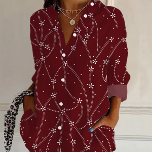 Women's Long Sleeve Shirt Spring/Fall Abstract Buckle Shirt Collar Daily Going Out Casual Top, JustFashionNow Shirts, color:Red|size:XXL,