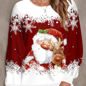 Crew Neck Christmas Casual Sweatshirt, Hoodies&Sweatshirts, Lilicloth.com