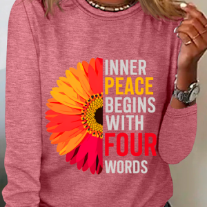 Inner Peace Begins With Four Words Casual Long Sleeve Shirt, Long sleeves, Lilicloth.com